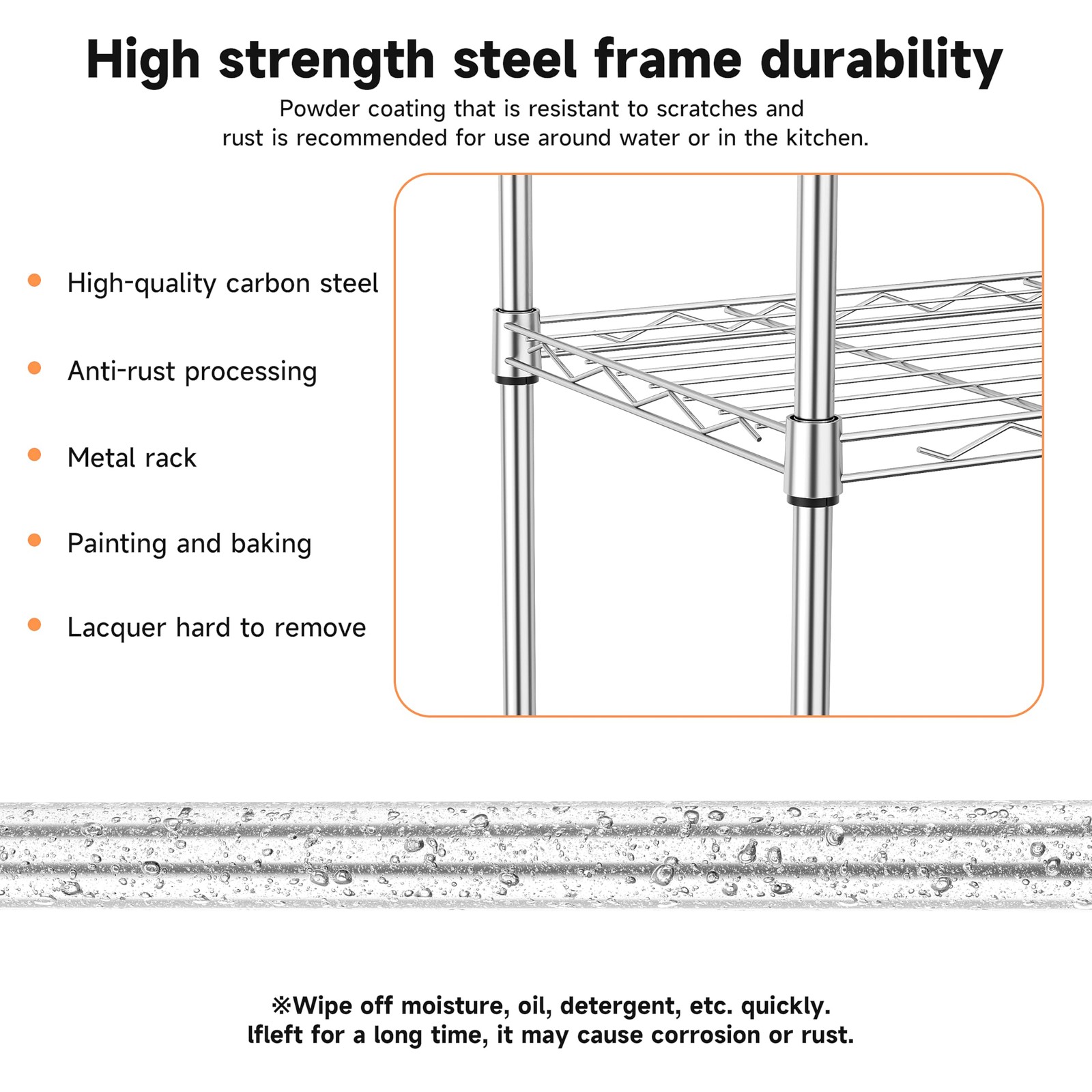 5 Tier Metal Storage Shelves Adjustable Chrome Wire shelves Industrial Shelves