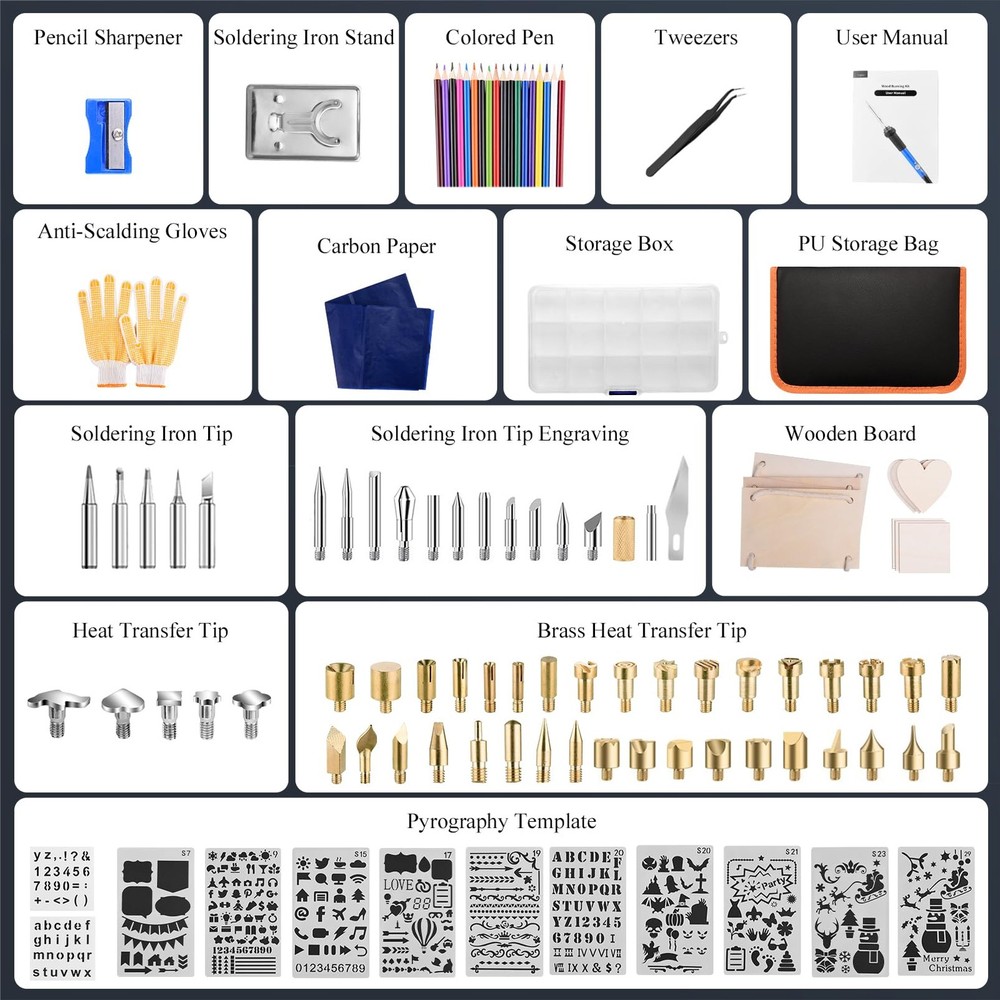 Wood Burning Kit 113pcs Professional 53 Pyrography Tips, Blue