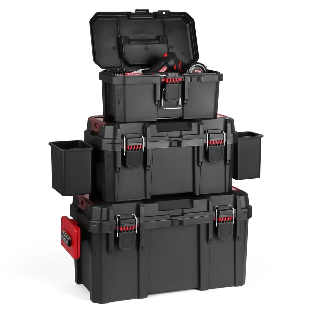 13-inch tool box, padlock compatible, with foldable handle