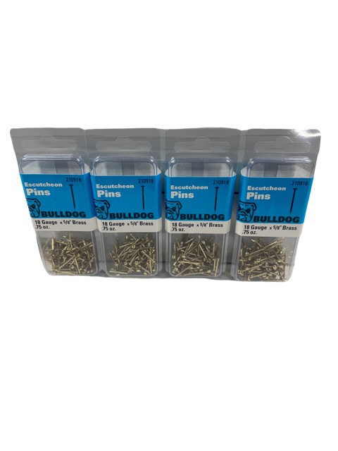 NAILS BRASS PLATED BRADS (4 PACK) 5/8” SOLID   18 gauge Escutcheon pins .75 oz.