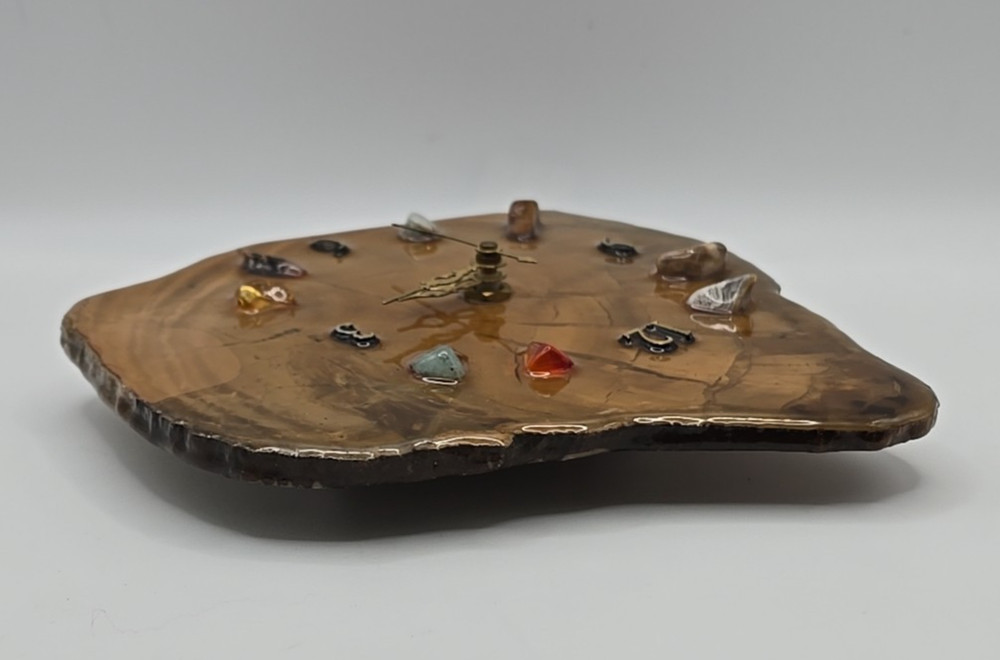 Brown Irregular Shape Agate Stone Wall Clock with Accent Stones - Works!