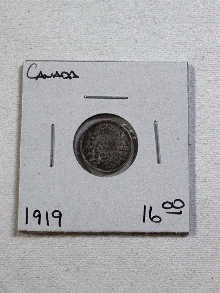 1919 Canada 5 Cents Silver Coin