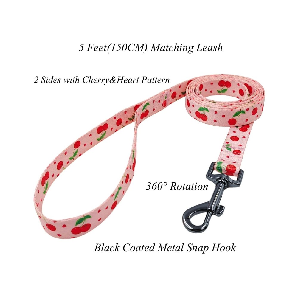 Dog Collar Leash Set Fruit Pattern Polyester Material Adjustable Collar and 5...