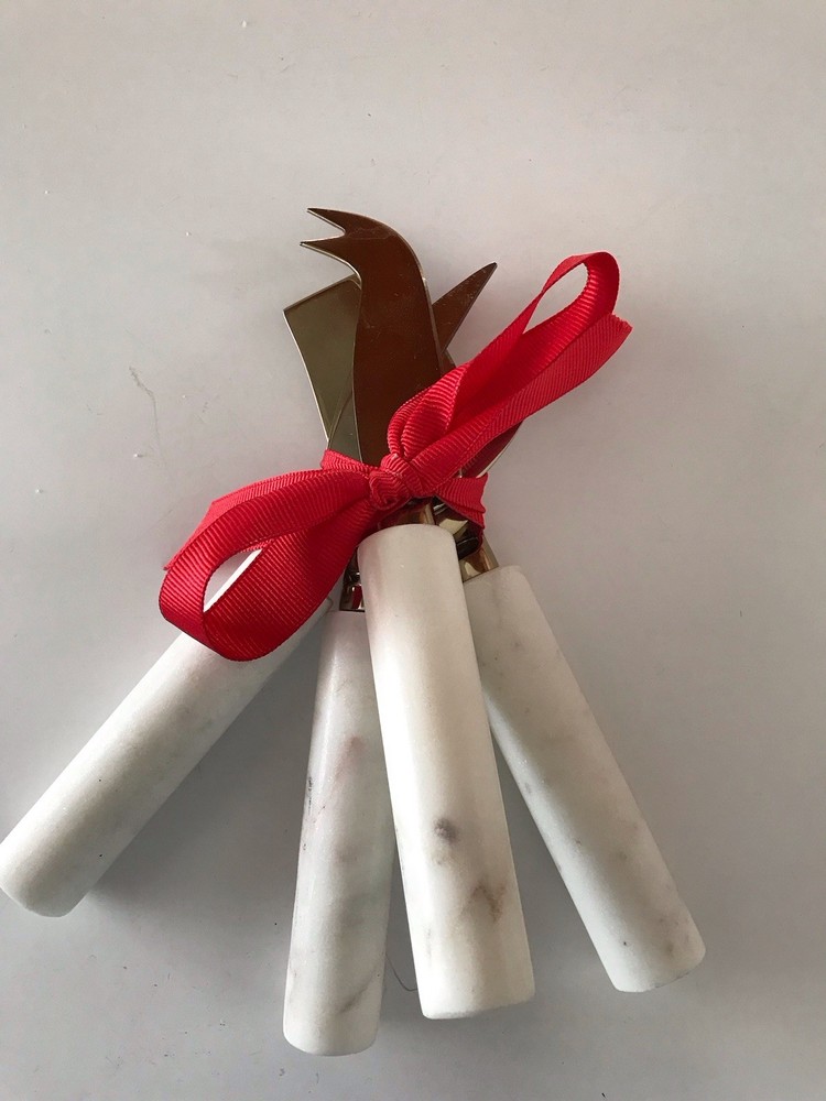 Set/4 Marble Cheese Knives Gold