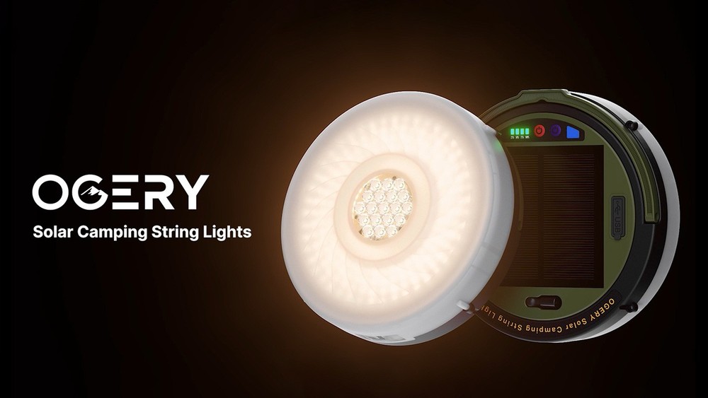 OGERY Solar Camping String Lights, 5400mAh Battery, 49.2FT, 11 Modes