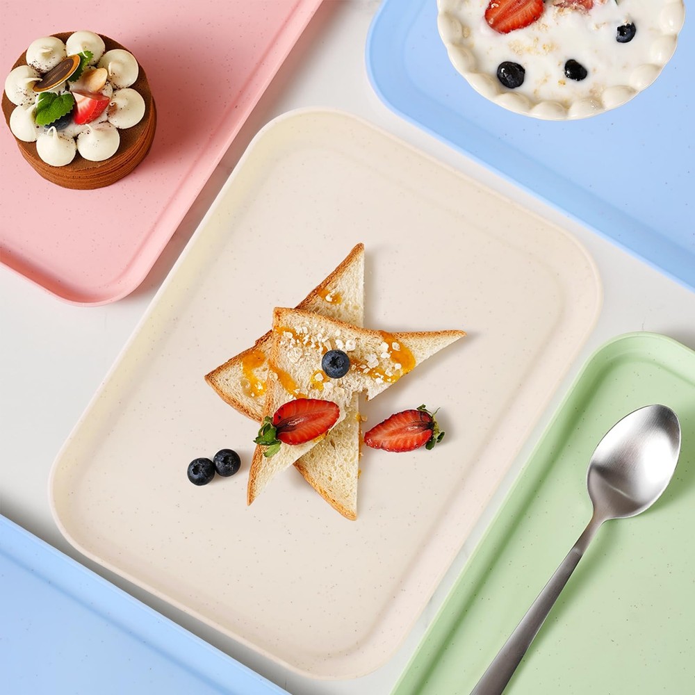 Multicolor Plastic Serving Tray 4 Pack 8.66x12 Inch Rectangular Heavy Duty