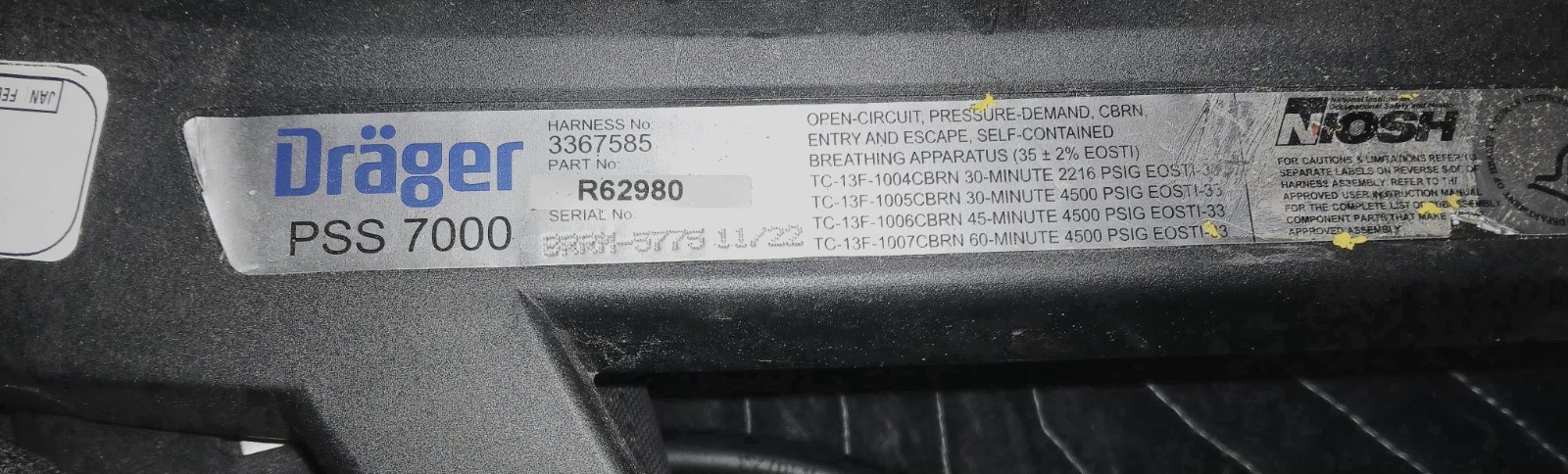 Dräger PSS 7000 SCBA NFPA 2018 Certified -Sentinel 7000 w/ 45 Min Composite Tank