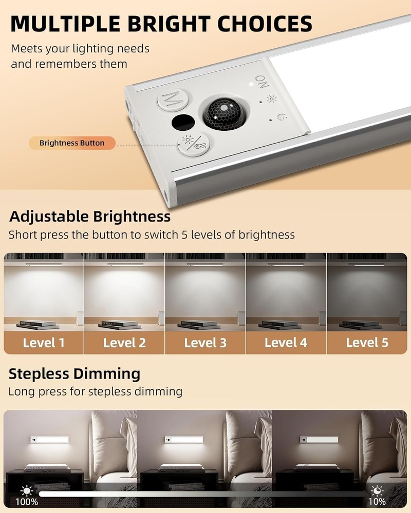 Under Cabinet Lights, LED Motion Sensor Closet Lights, Wireless - 2 Pack