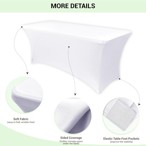 Spandex Table Cover 6ft Fitted Tablecloth 72" x 30" (Rectangular) White