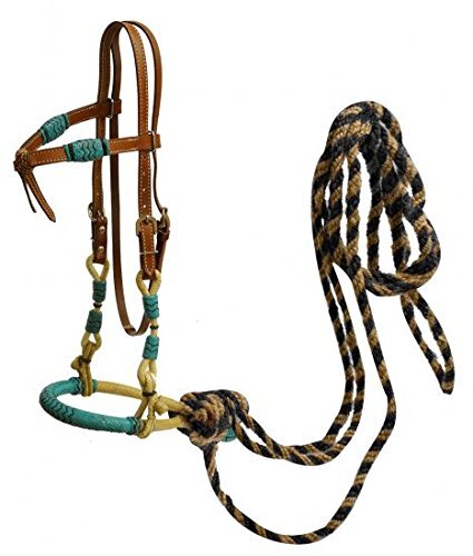 Showman Futurity Knot Headstall w/ Teal Rawhide Bosal & Horsehair Mecate Reins