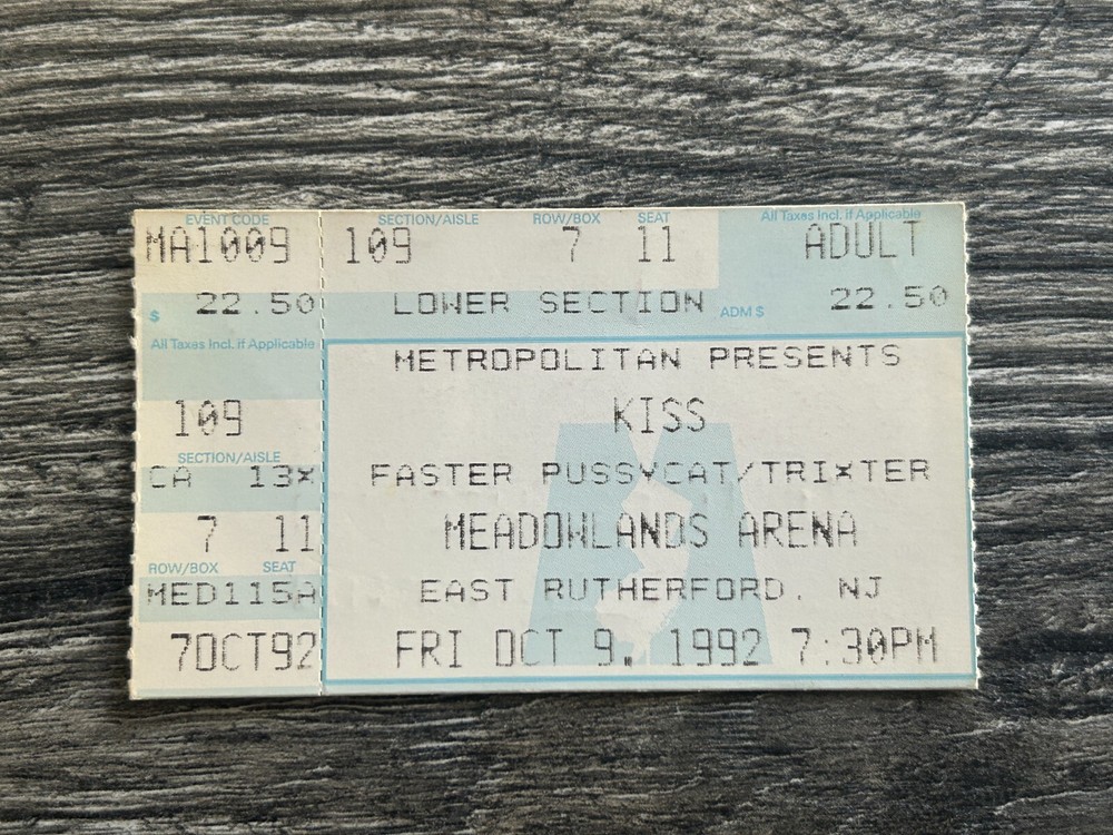 KISS TICKET STUB Meadowlands New Jersey 1992 C Revenge Concert Tour Vintage Kiss