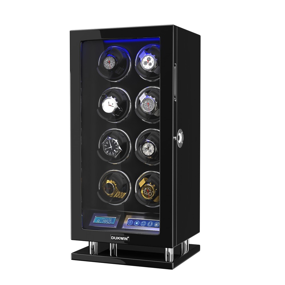 New Fingerprint LED Automatic 8 Watch Winder Box Display Case LCD Touch Screen