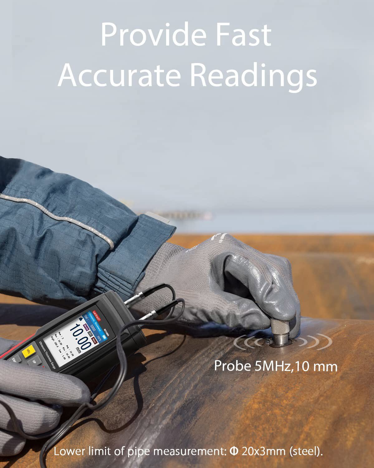 Digital Ultrasonic Thickness Gauge Tester 0.039 to 11.81 in For Metal Cast Iron