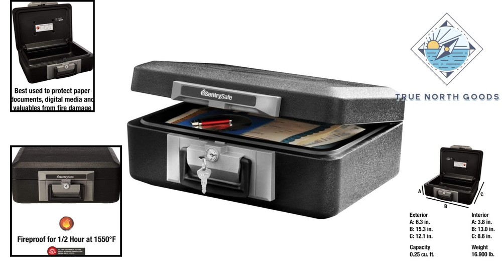 Durable Fireproof Safe Box with Key Lock for Money & Documents - 0.25 Cu Ft