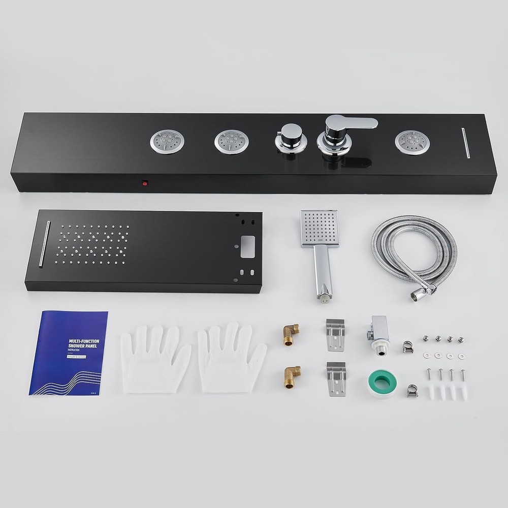 5-in-1 Black LED Shower Panel with Rainfall, Jets & Handheld Showerhead