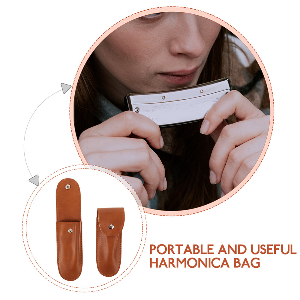 3PCS Leather Harmonica Case Portable Harmonica Storage Bags Harmonica Pouch