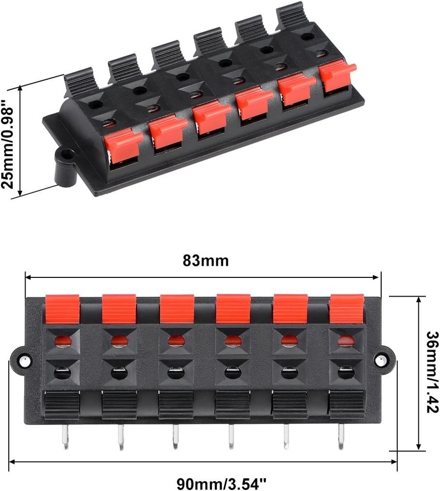 uxcell 5pcs 12 Way Jack Socket Spring Push Release WP12-03(5Pcs), Red, Black