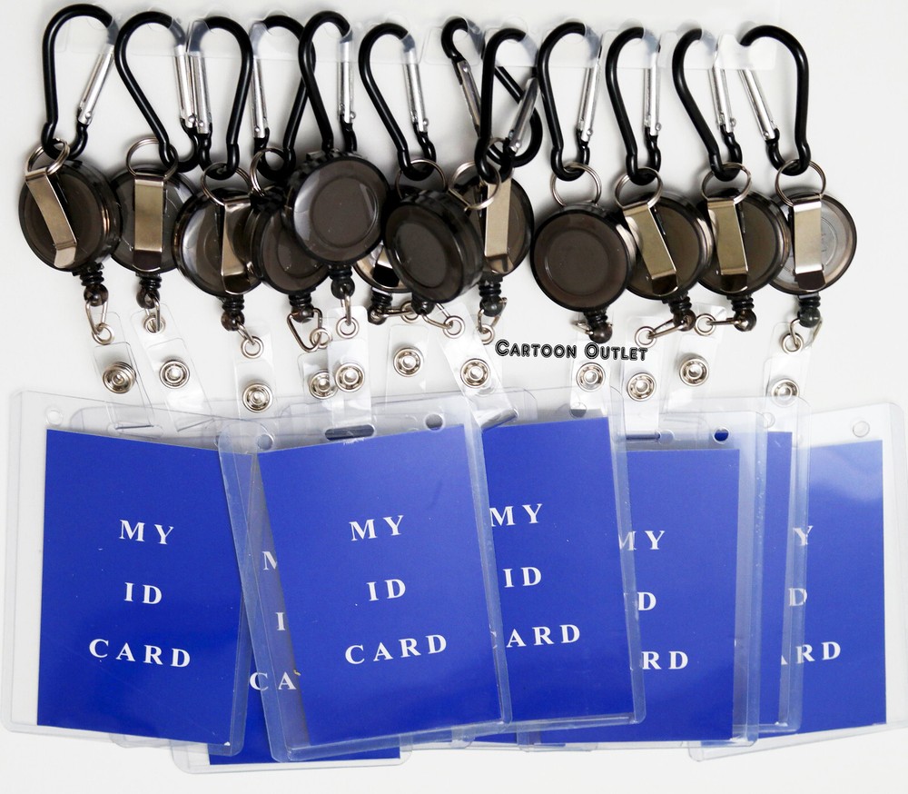 12 Retractable Clip Key Chain Ring ID Holder Black