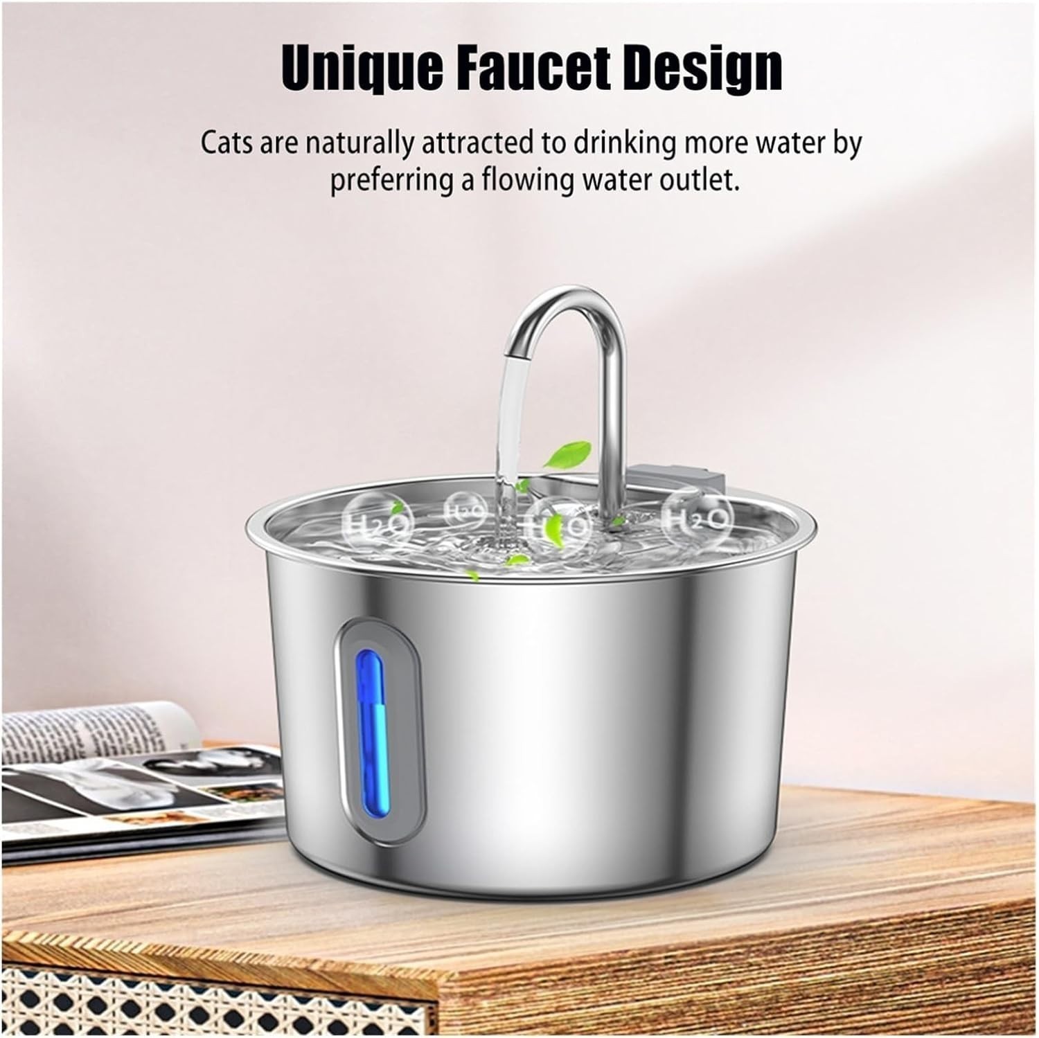 Automatic Cat Water Fountain, 2.2L/75oz Stainless Steel Pet Drinking Dispenser