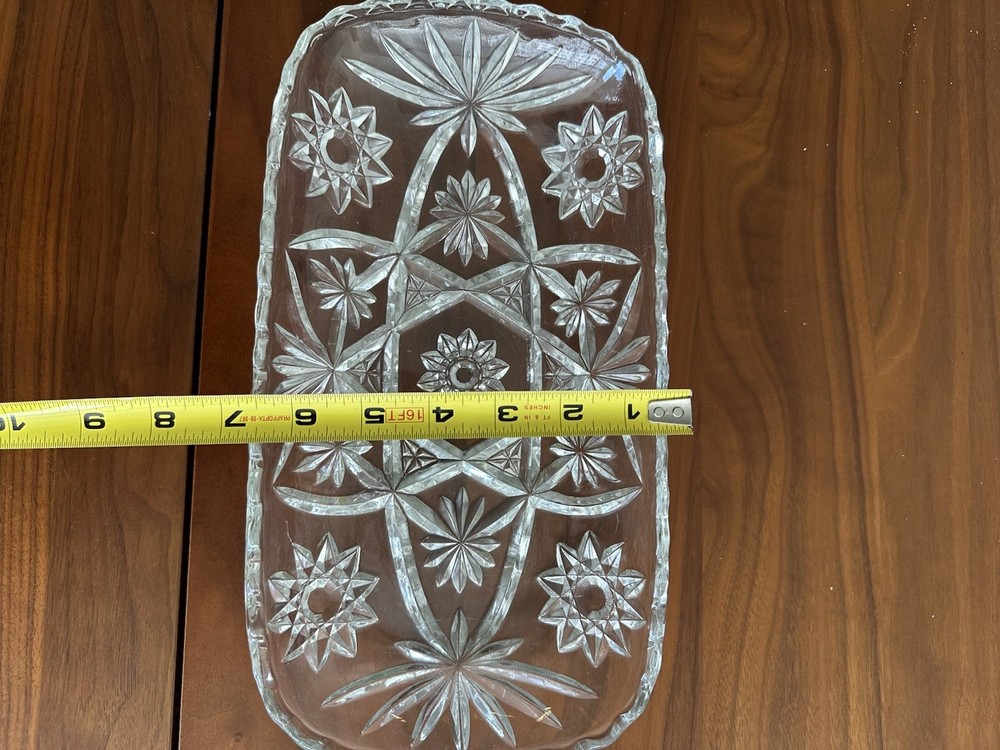 Clear Glass Rectangle Serving Tray Starburst Pattern 12" x 7" Pressed Decorative