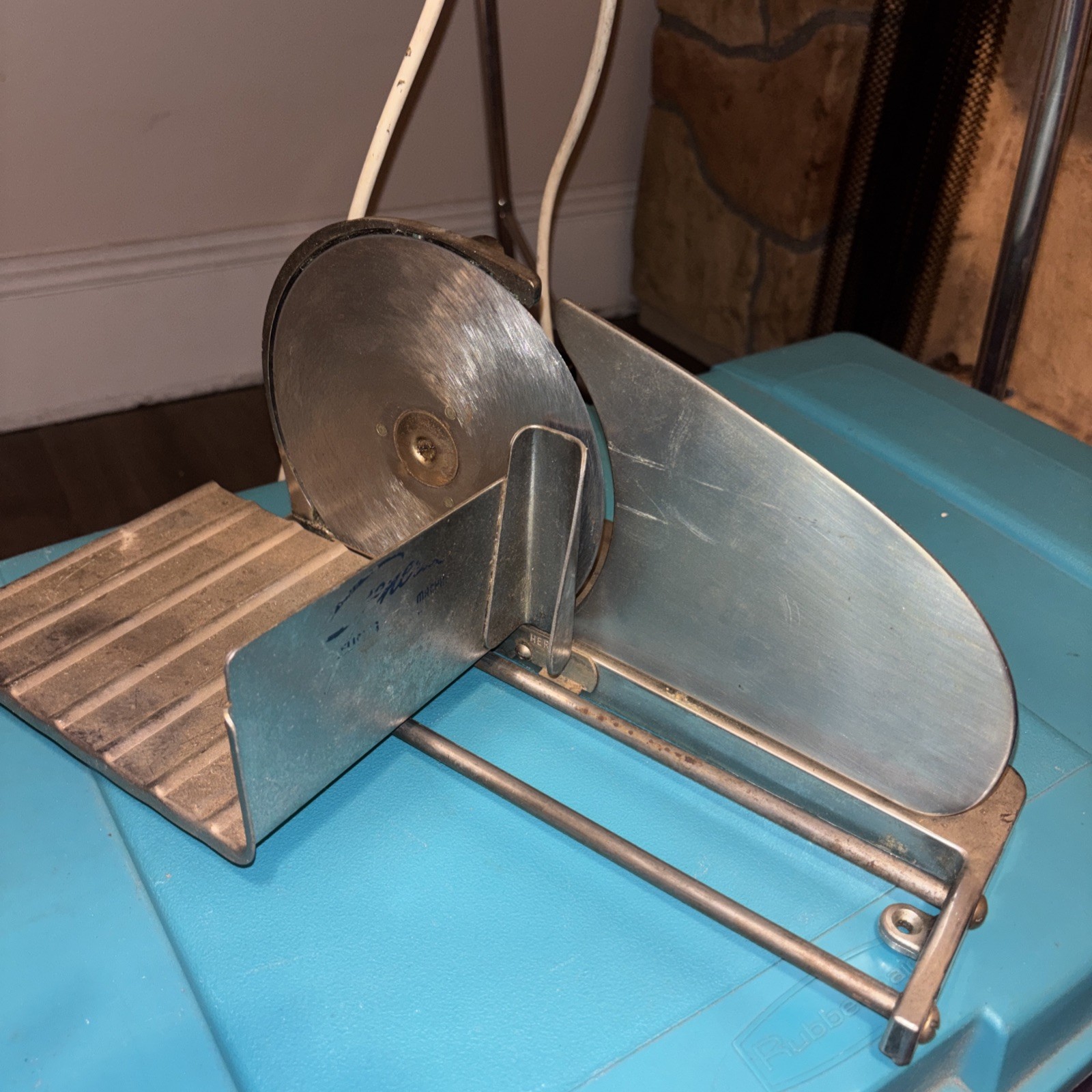 Vintage, heavy ,National Food Chrome Meat Slicer, hand powered.