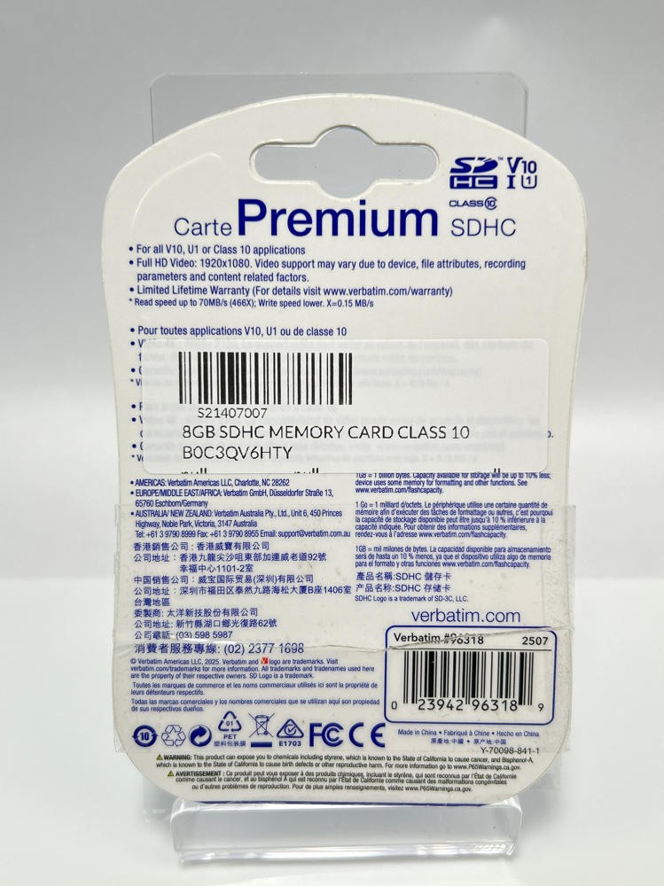 8GB SDHC MEMORY CARD CLASS 10