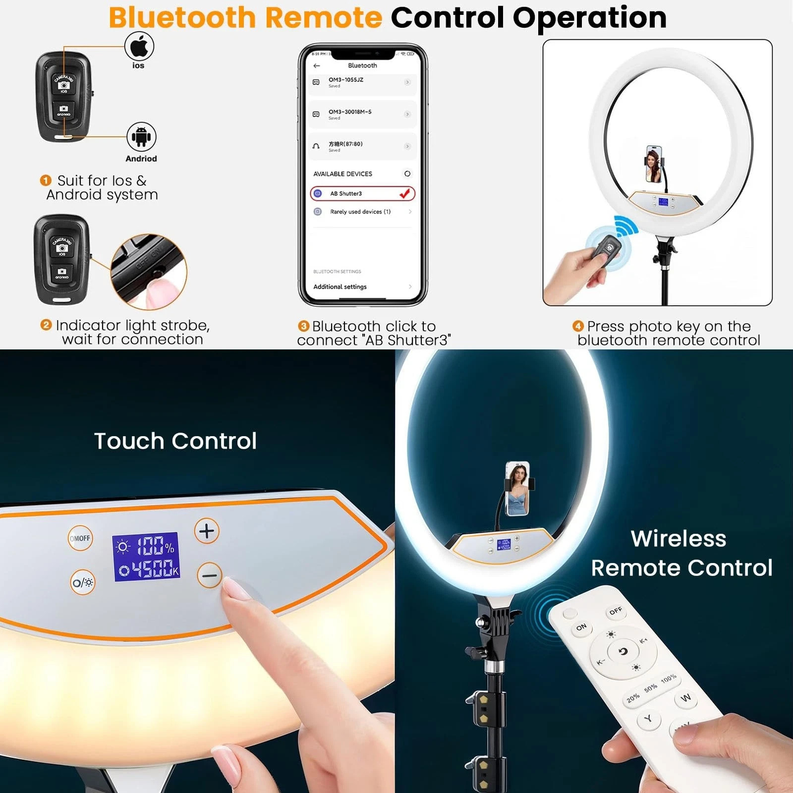 22 Inch 3 Color 50W Round Ring Light For Video & Photo 2700K - 7000K