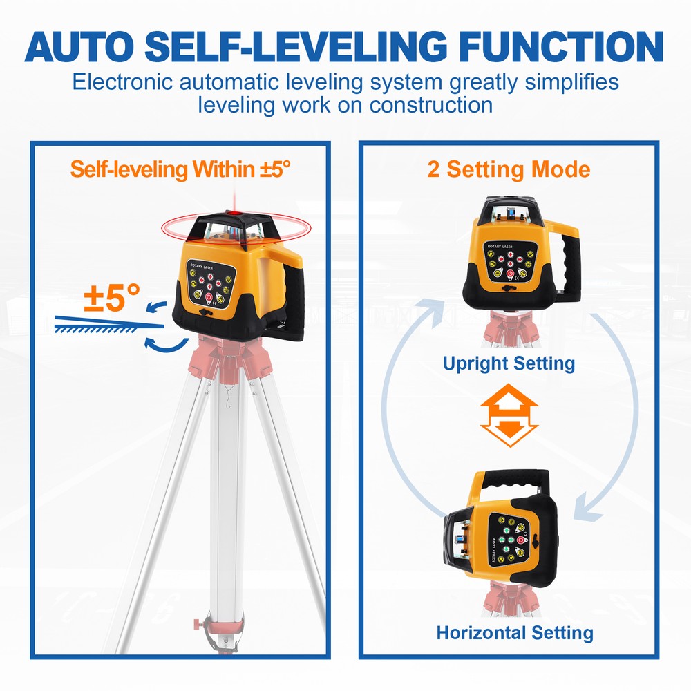 Red Beam Automatic Rotary Laser Level Kit 360 Rotating Laser Self Leveling 500m