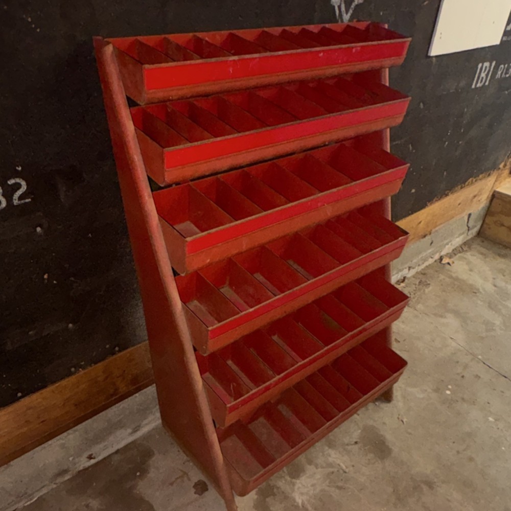 Red Metal Multi-Compartment Storage Bin Cabinet Rack Organizer