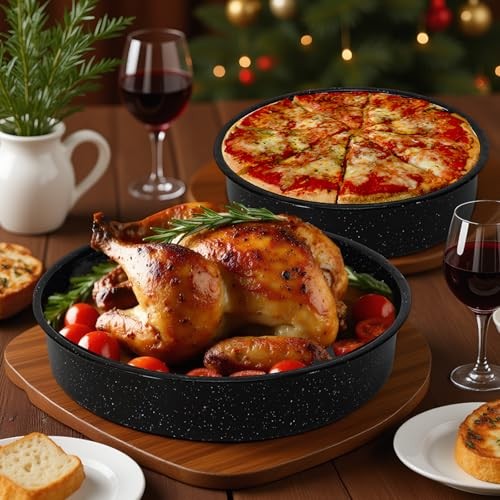 3-Pack Enamel Roasting Pan Set Round Deep Baking Pans Oven Black