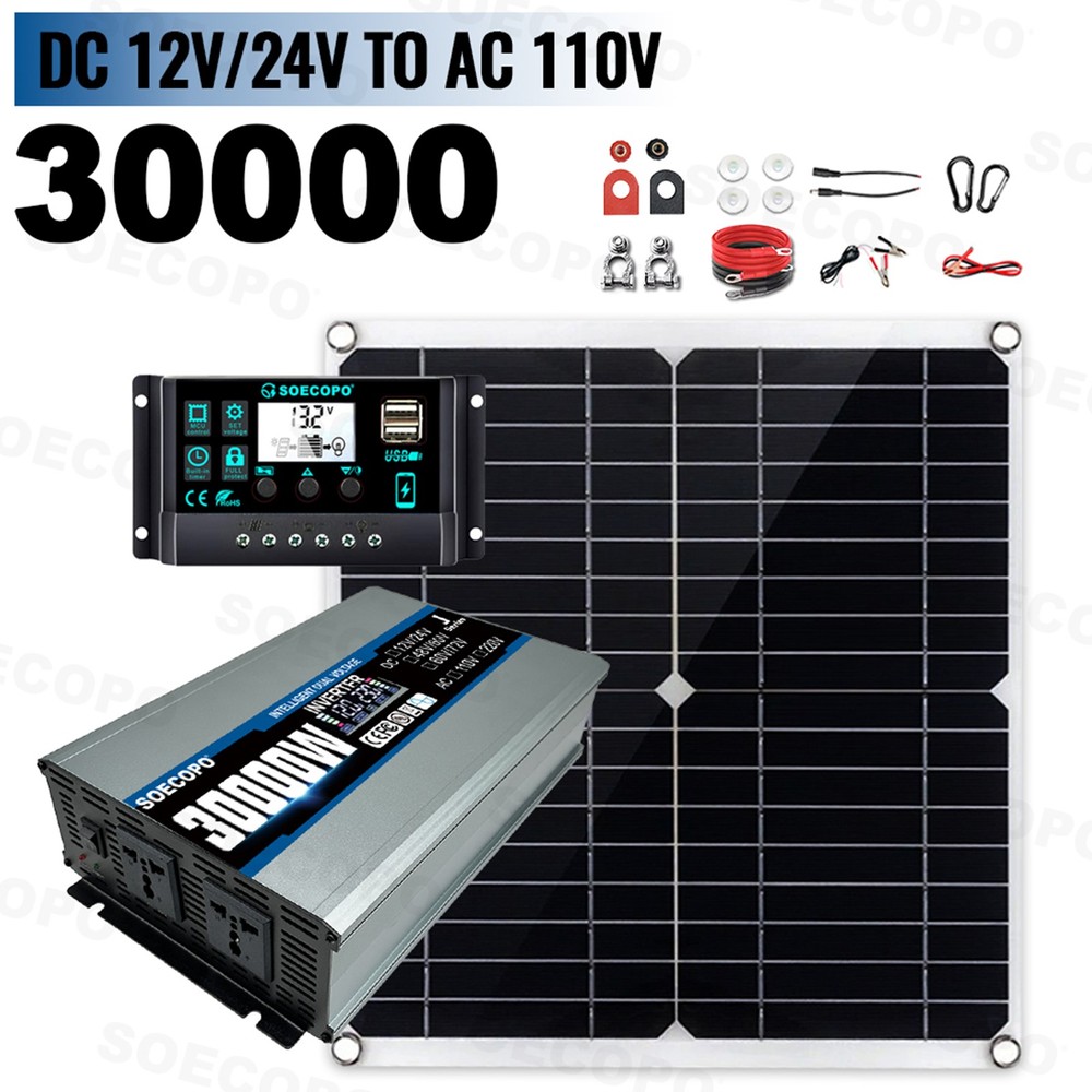 30000W High-Efficiency Solar Energy System | 300W Panel + Controller + Inverter