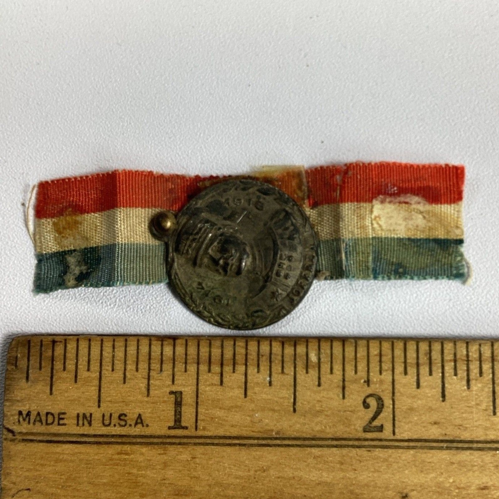 WWI French Medal Patriotic Military Ribbon General Joffre 1914 1915 Vintage