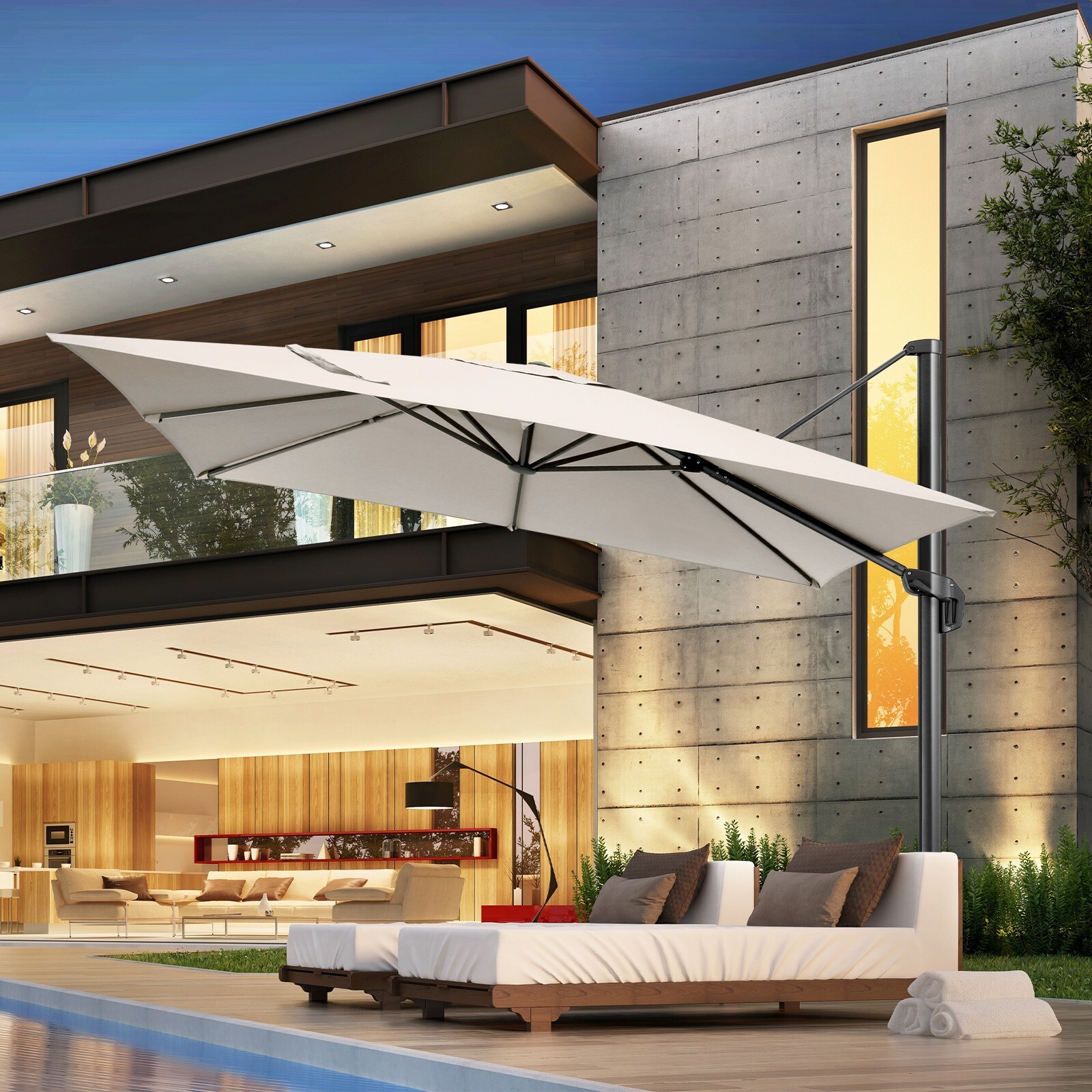 10x10ft Large Cantilever Patio Umbrella Adjustment Aluminum Offset Pool Umbrella