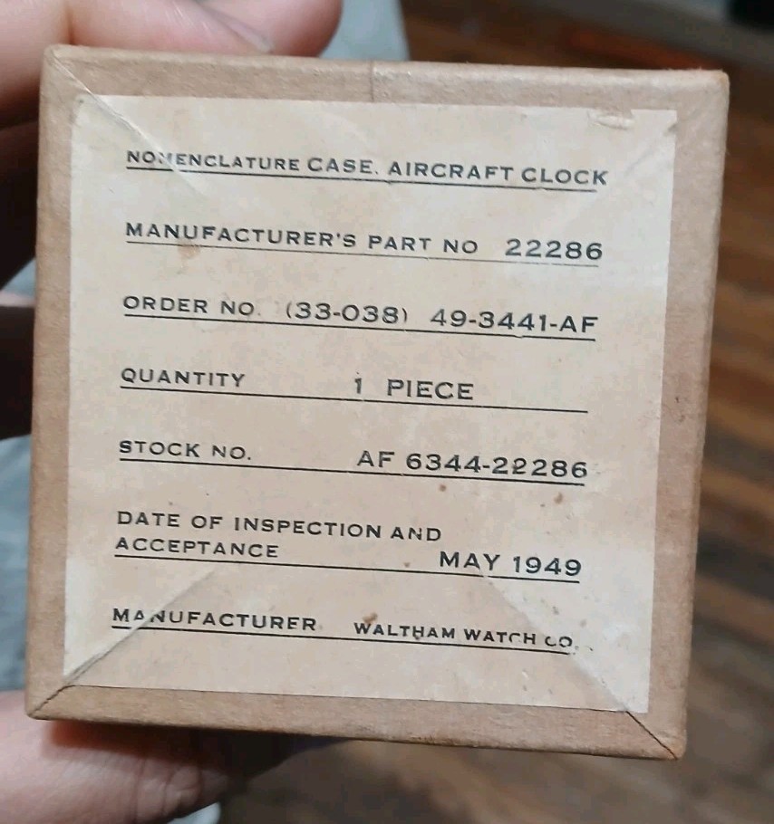 Waltham Vintage Nomenclature Aviation Clock Case W/ Box WWII Aircraft Cockpit