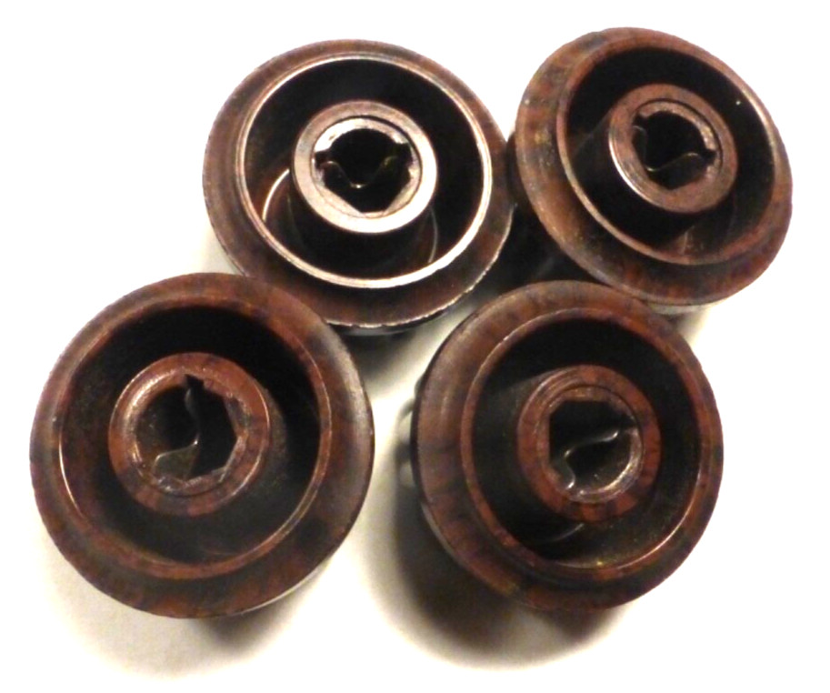 vintage UNKNOWN PHILCO MODEL: SET OF 4 BAKELITE PUSH-ON KNOBS - 1" on bottom