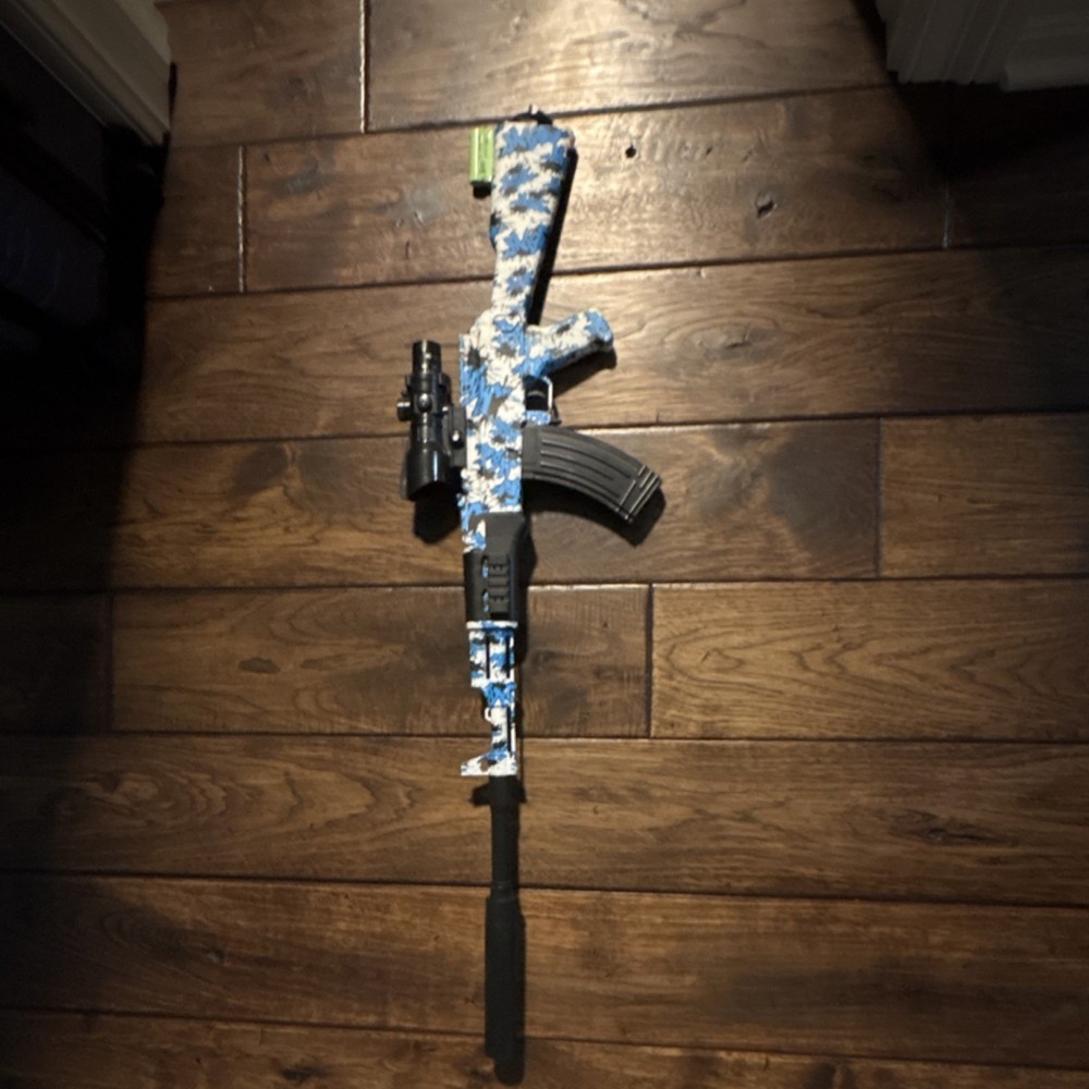 Electric Airsoft Rifle Blue Graffiti Pattern, Scope, Suppressor