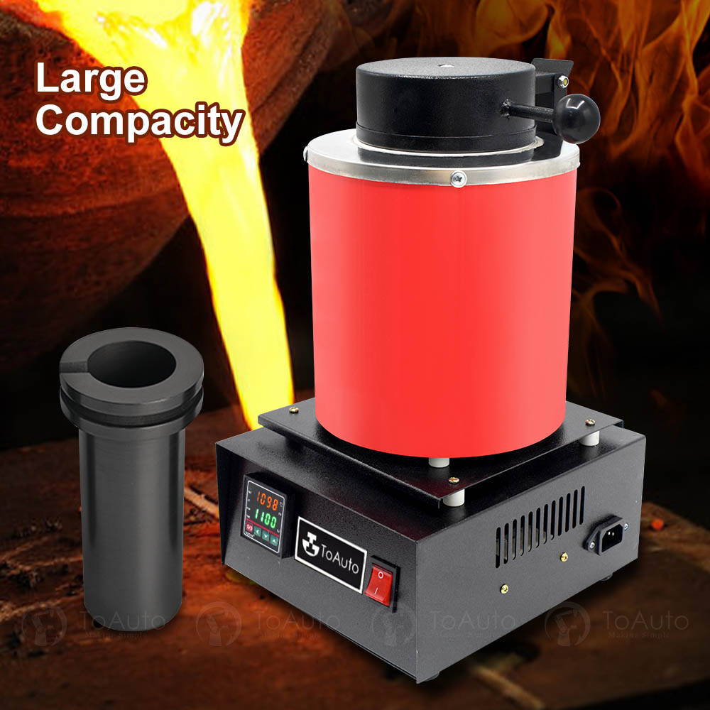 TOAUTO 3KG Digital Metal Melting Furnace kit Smelter Refining w/ 75ml Ingot Mold