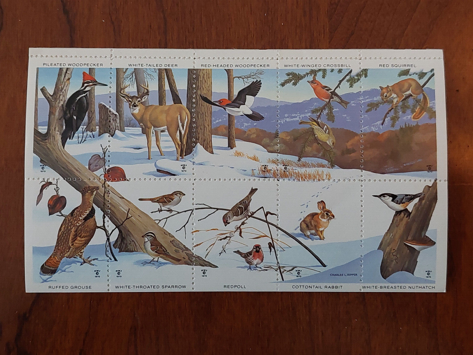 1970 National Wildlife Federation Christmas Stamps Booklet Sheet of 10 stamps