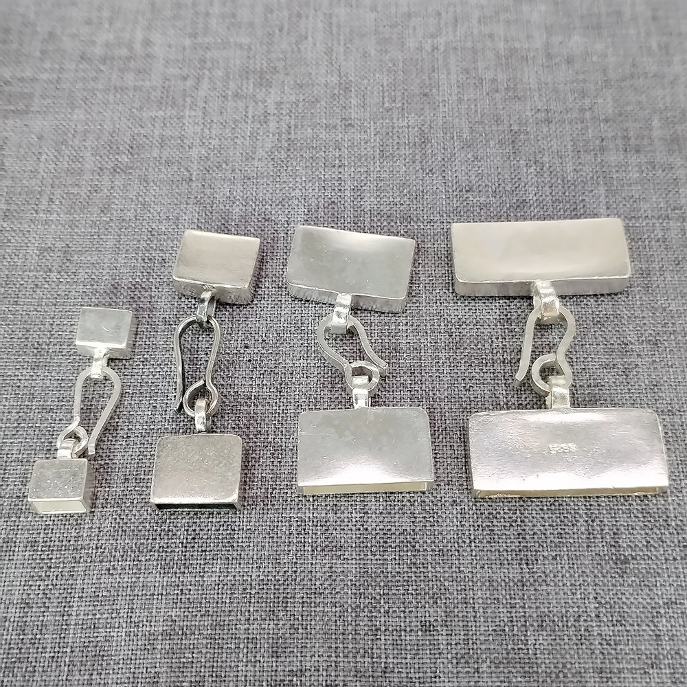 925 Sterling Silver Rectangular Leather Cord End Cap w/ Hook Clasp for Bracelet