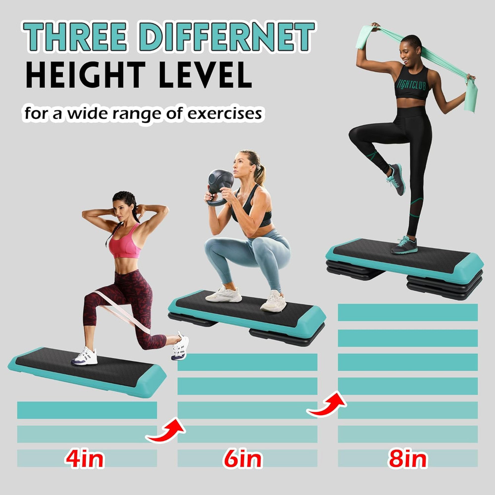 Step Aerobic Platform, Exercise Step with 5 Levels Adjustable Height, 4 Stackabl