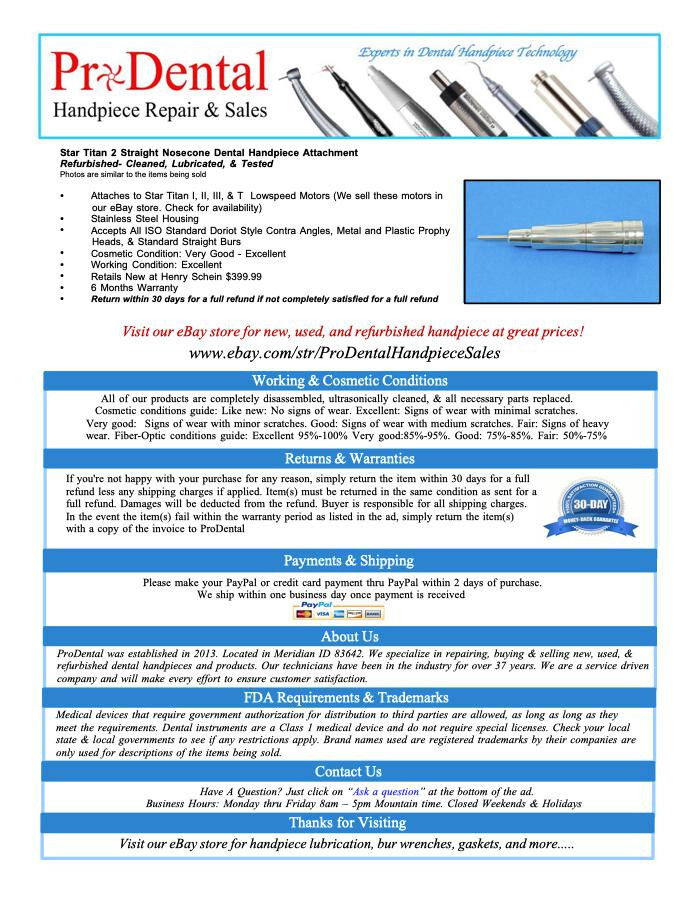 Star Titan Brand Straight Nose Cone Dental Handpiece Attachment - ProDental