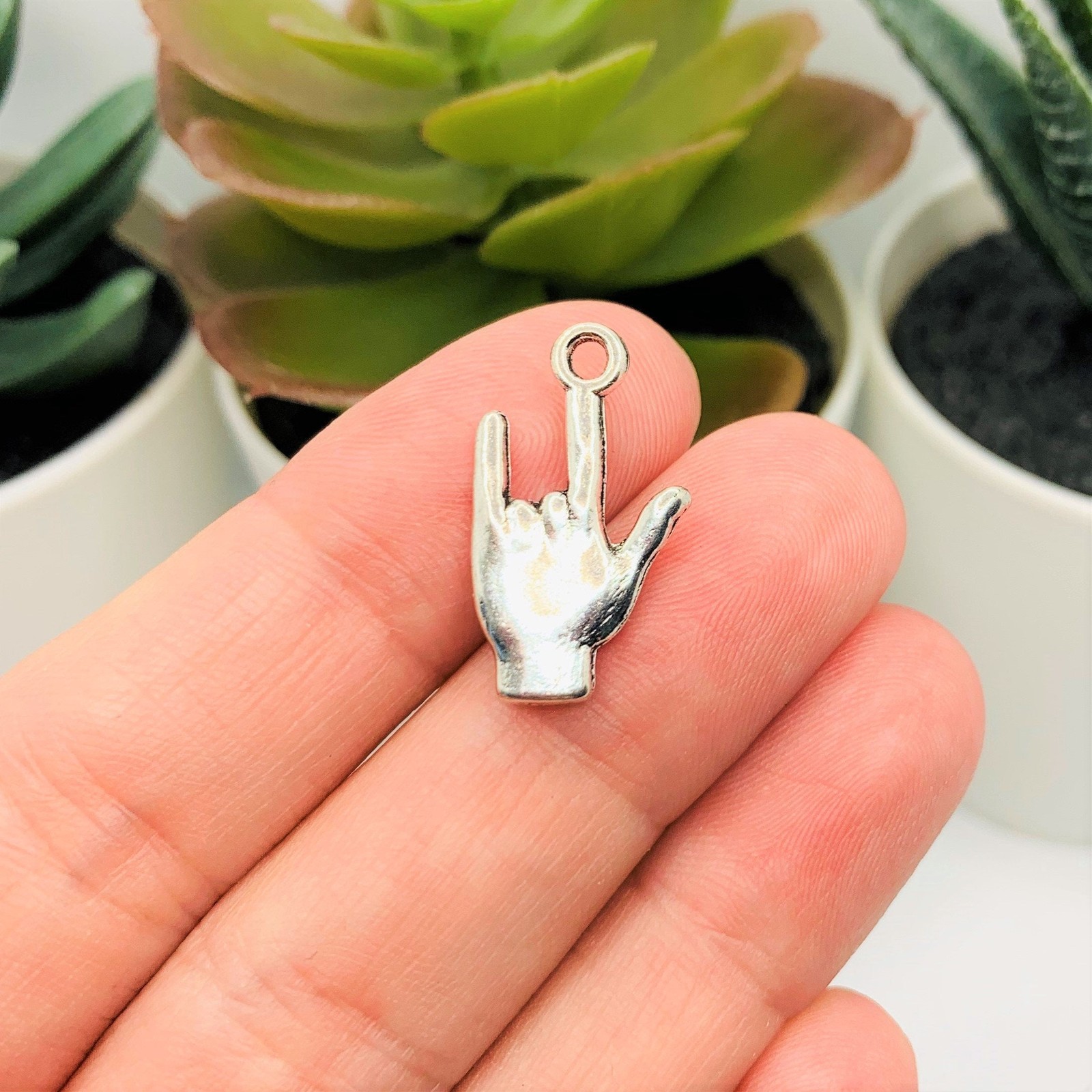 Silver ASL I Love You Sign Language 3D Charms, 22x12mm - US Seller