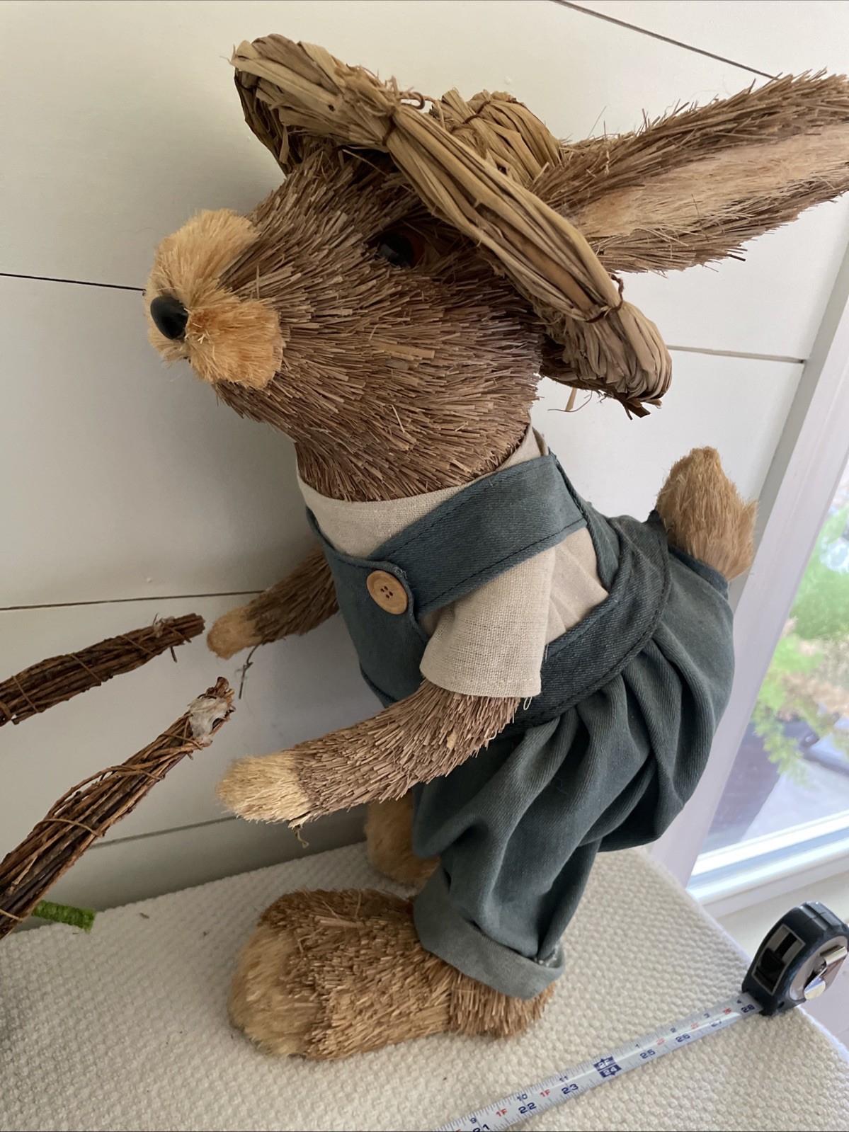 Sisal Straw 19" Tall Dressed w/ Top Hat Bunny Rabbit w/ Carrot Easter Home Decor