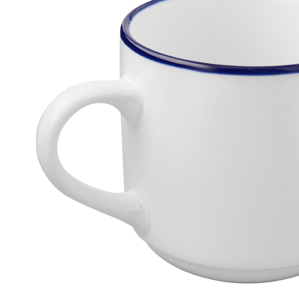 (4 pack 11oz Blue Rim Stoneware White Mug