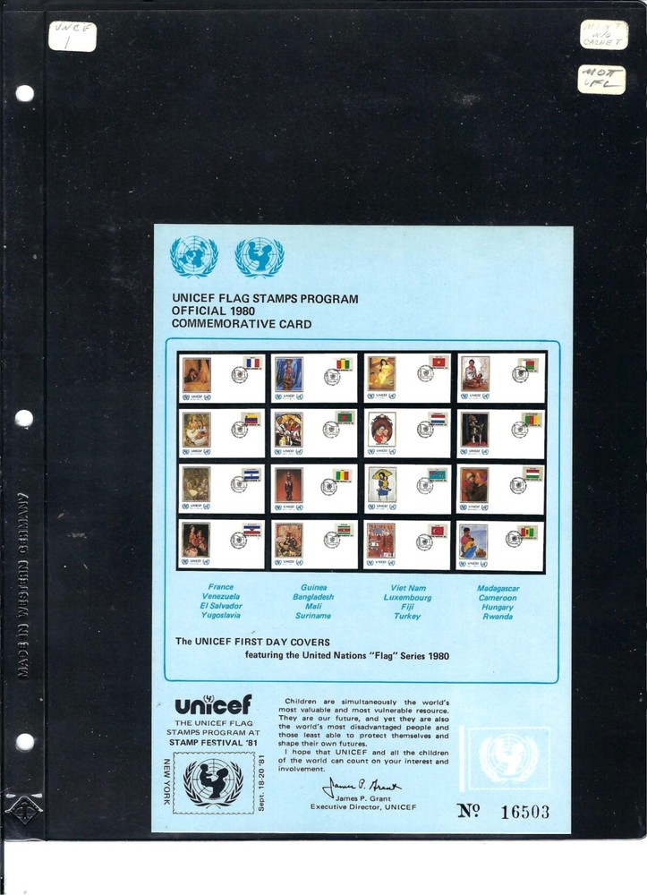1981 UNICEF FLAG STAMPS PROGRAM COMMEMORATIVE CARDS (Mint) - (Bin 1A)