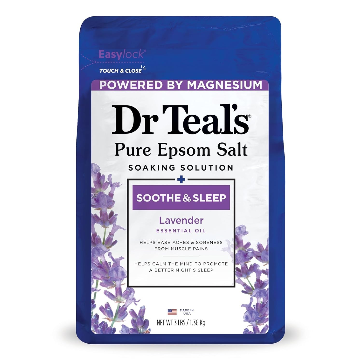 Dr Teal's Epsom Salt Soak Soothe & Sleep Lavender 3 lbs Bag Relax