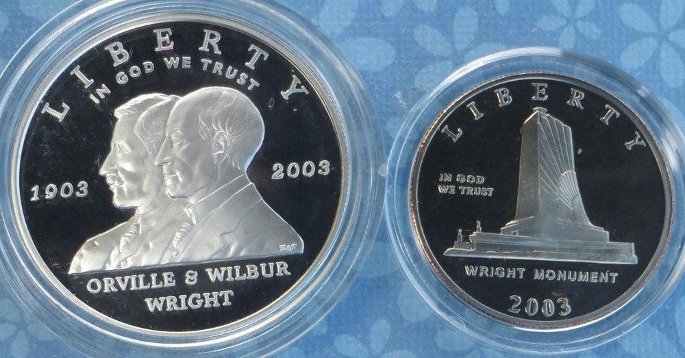 2003 Proof First Flight Centennial Silver Dollar & 2003 Half, Wright Bros Coins