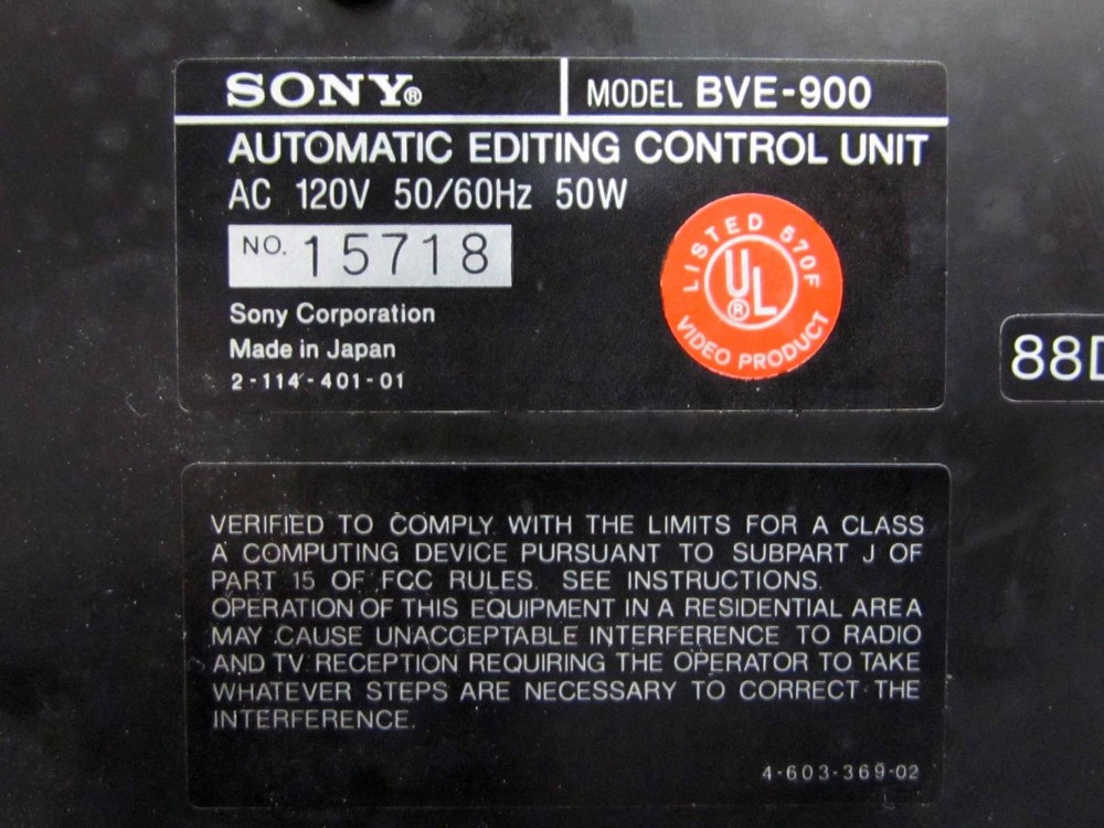 Sony BVE-900 Automatic Editing Control Unit