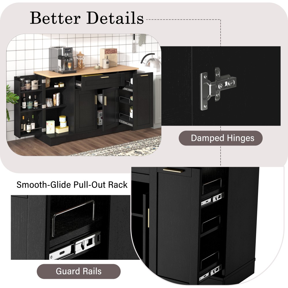 Multi-Functional Storage Sideboard, Extendable Dining Table, Adjustable Shelves