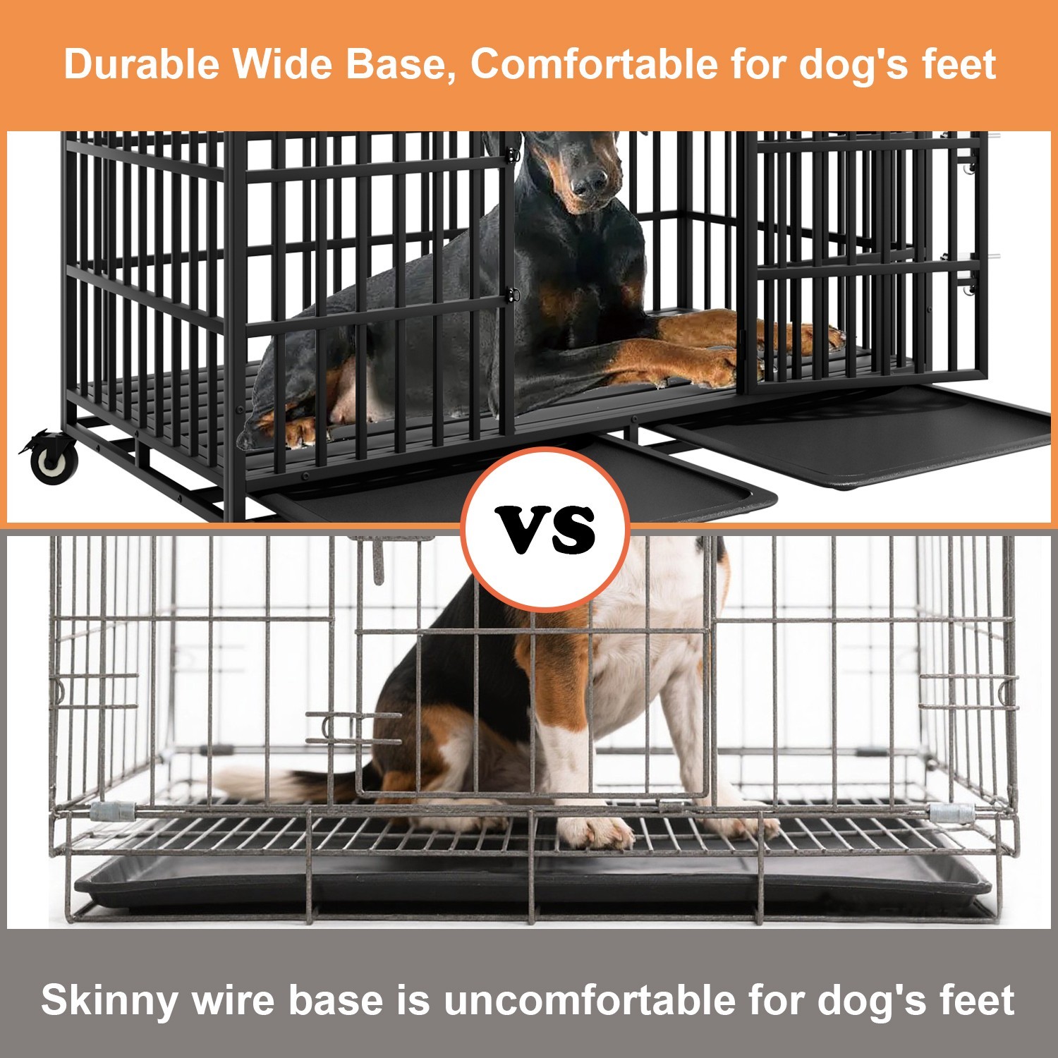 54'' Indestructible Heavy Duty Dog Crate Cage Kennel with 2 Bowls for Large Dogs